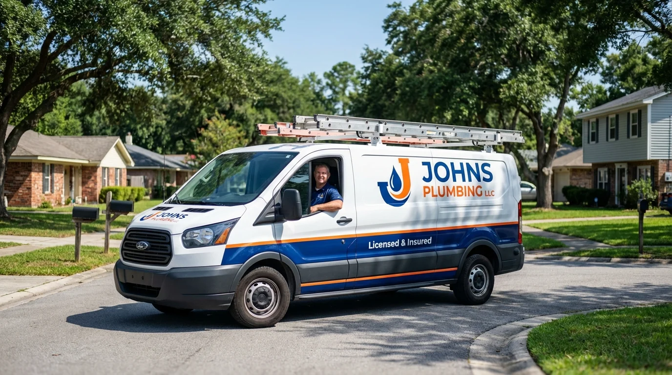 Johns Plumbing LLC service van in Sterling, KS